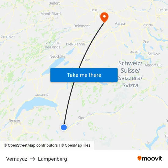 Vernayaz to Lampenberg map