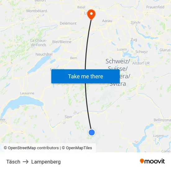 Täsch to Lampenberg map