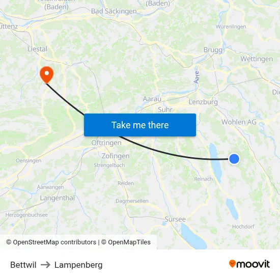 Bettwil to Lampenberg map