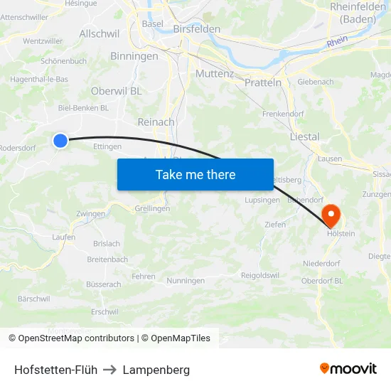 Hofstetten-Flüh to Lampenberg map