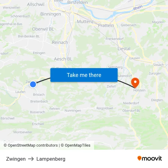Zwingen to Lampenberg map
