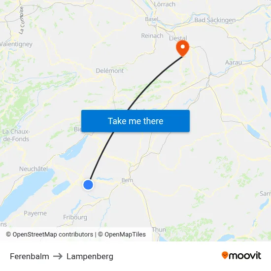 Ferenbalm to Lampenberg map