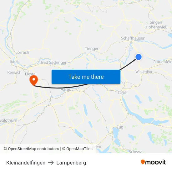 Kleinandelfingen to Lampenberg map
