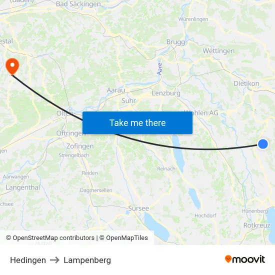 Hedingen to Lampenberg map