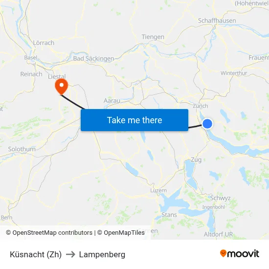 Küsnacht (Zh) to Lampenberg map