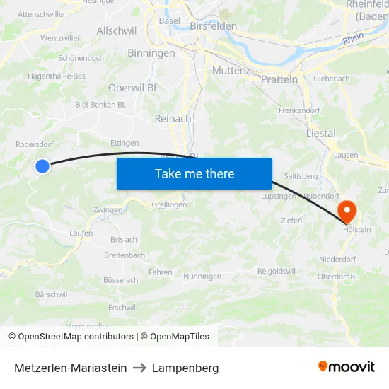 Metzerlen-Mariastein to Lampenberg map