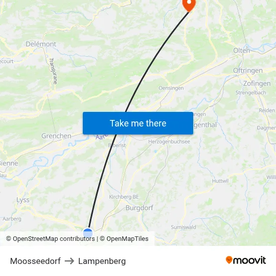 Moosseedorf to Lampenberg map
