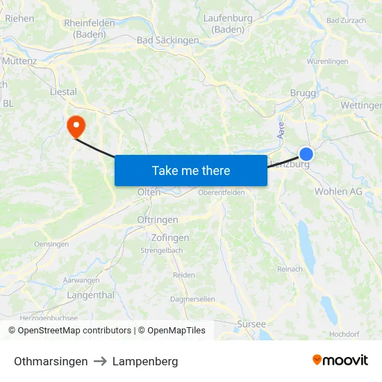 Othmarsingen to Lampenberg map