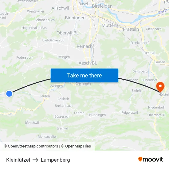 Kleinlützel to Lampenberg map