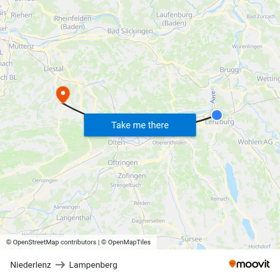 Niederlenz to Lampenberg map