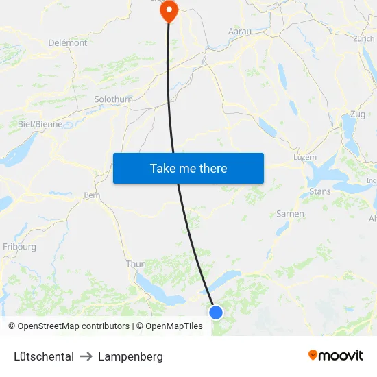 Lütschental to Lampenberg map