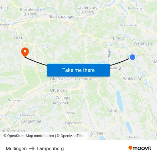 Mellingen to Lampenberg map