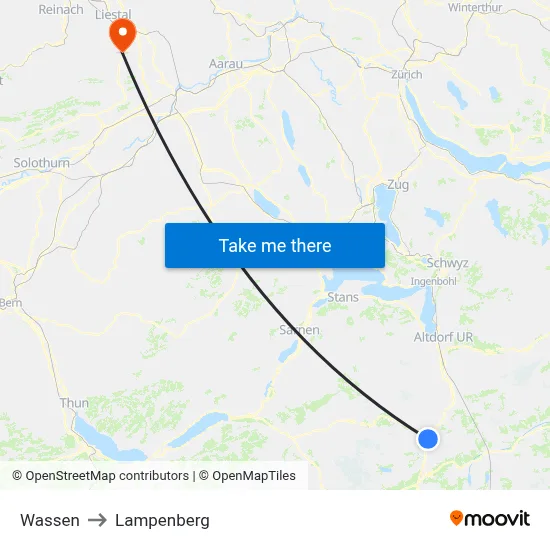 Wassen to Lampenberg map