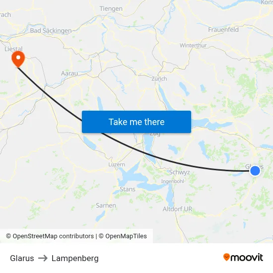 Glarus to Lampenberg map