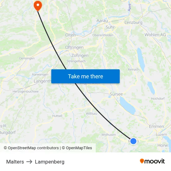 Malters to Lampenberg map