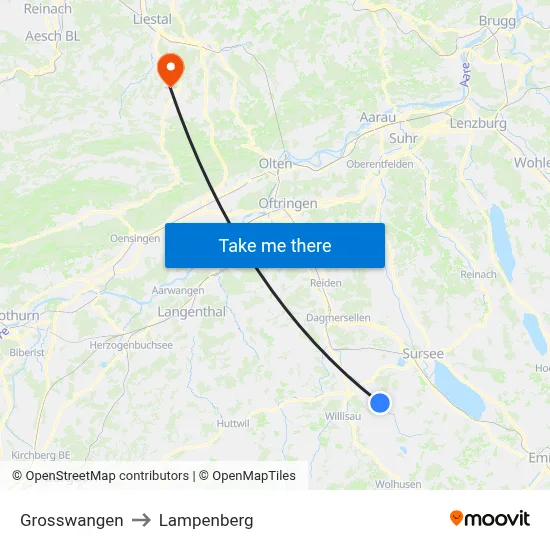 Grosswangen to Lampenberg map
