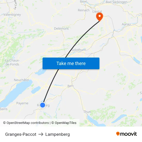 Granges-Paccot to Lampenberg map