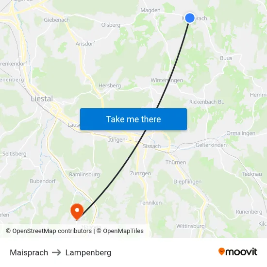 Maisprach to Lampenberg map