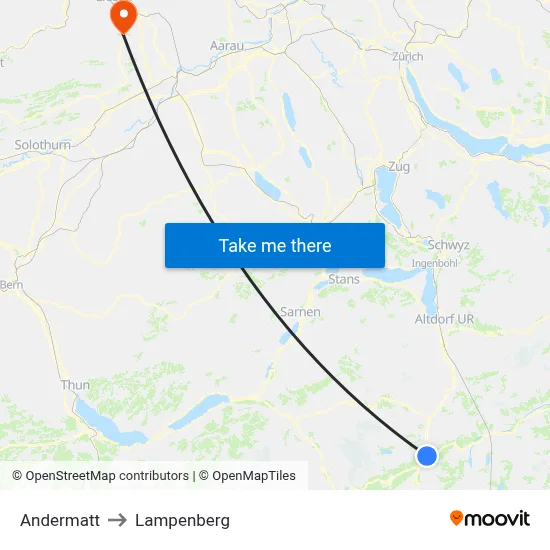 Andermatt to Lampenberg map