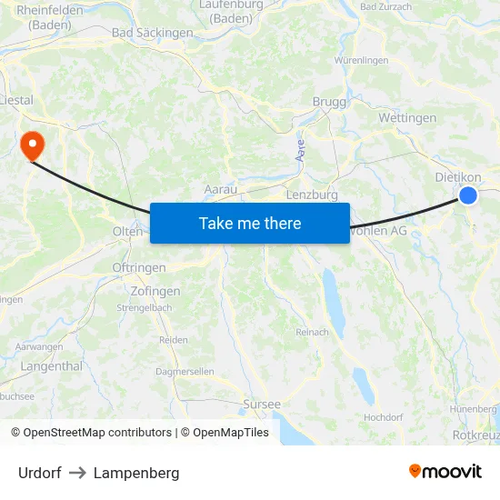 Urdorf to Lampenberg map