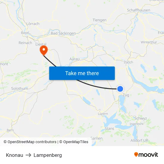 Knonau to Lampenberg map