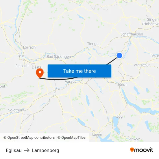 Eglisau to Lampenberg map