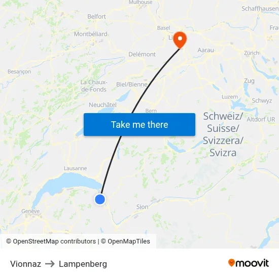 Vionnaz to Lampenberg map