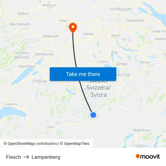 Fiesch to Lampenberg map