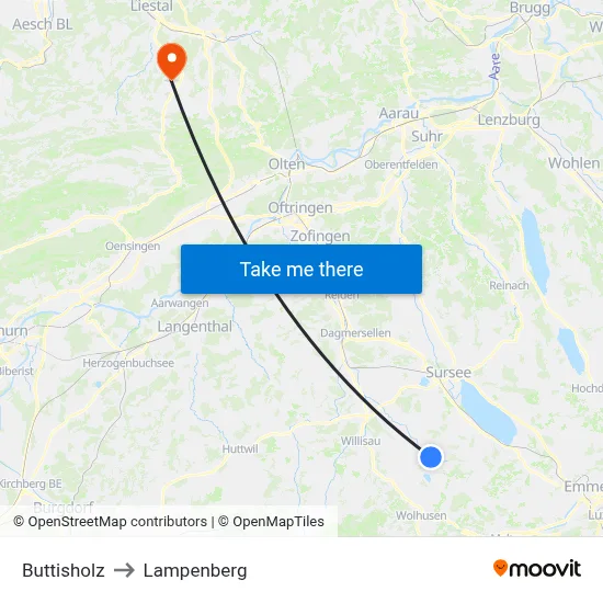Buttisholz to Lampenberg map
