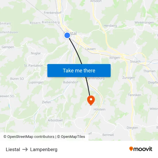 Liestal to Lampenberg map