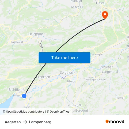 Aegerten to Lampenberg map