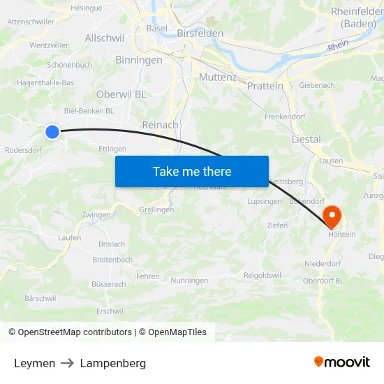 Leymen to Lampenberg map