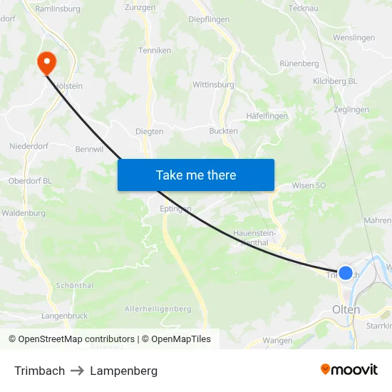 Trimbach to Lampenberg map