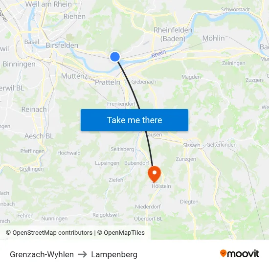 Grenzach-Wyhlen to Lampenberg map