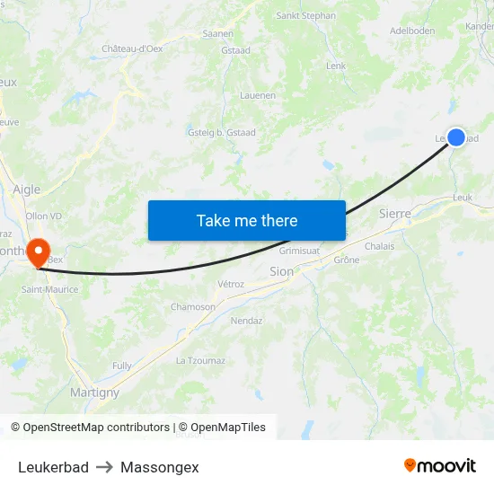 Leukerbad to Massongex map