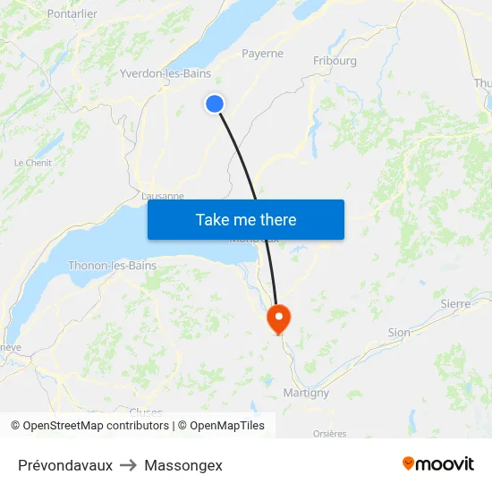 Prévondavaux to Massongex map