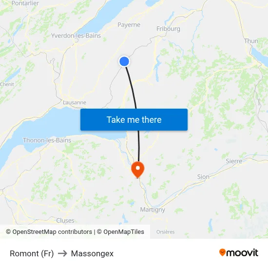 Romont (Fr) to Massongex map