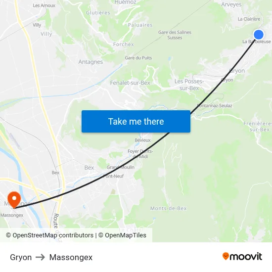 Gryon to Massongex map