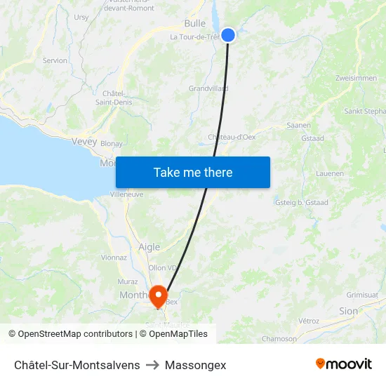 Châtel-Sur-Montsalvens to Massongex map