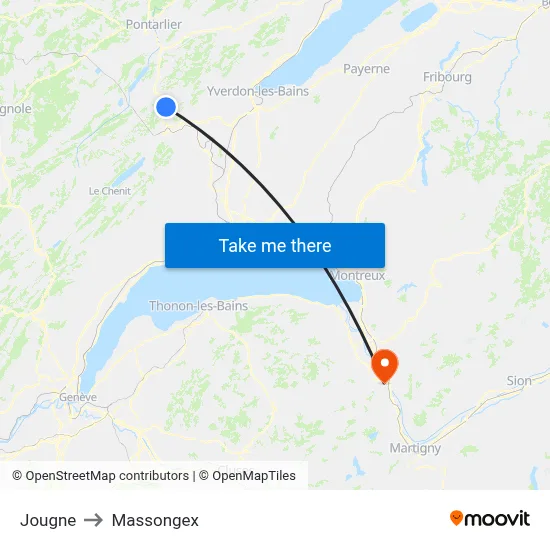 Jougne to Massongex map