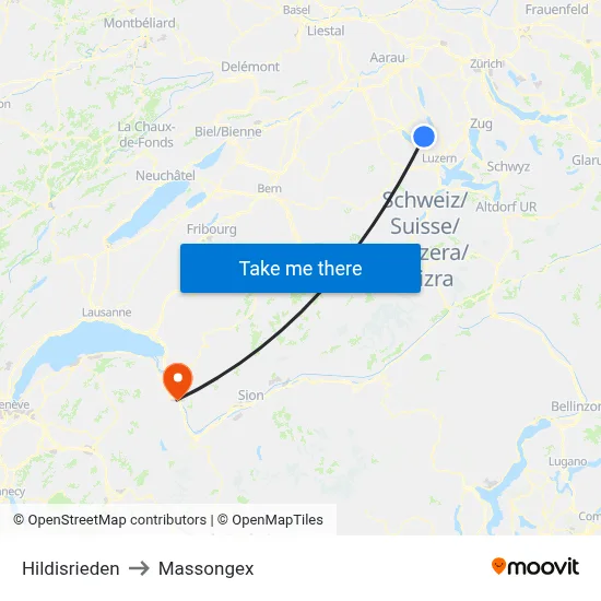 Hildisrieden to Massongex map