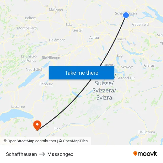 Schaffhausen to Massongex map