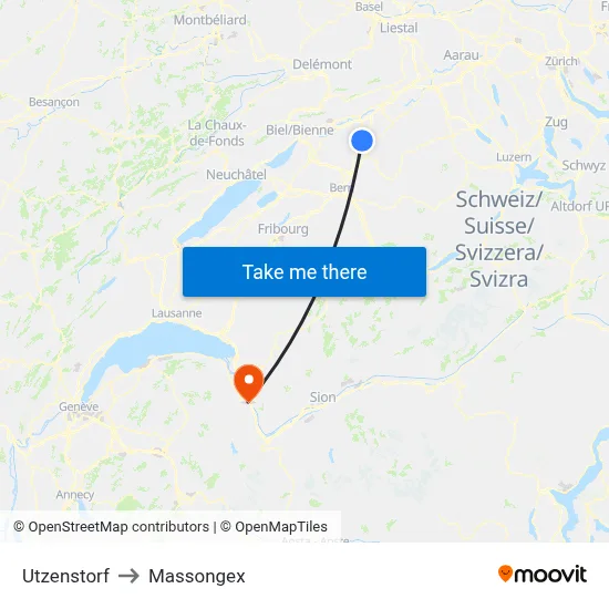 Utzenstorf to Massongex map