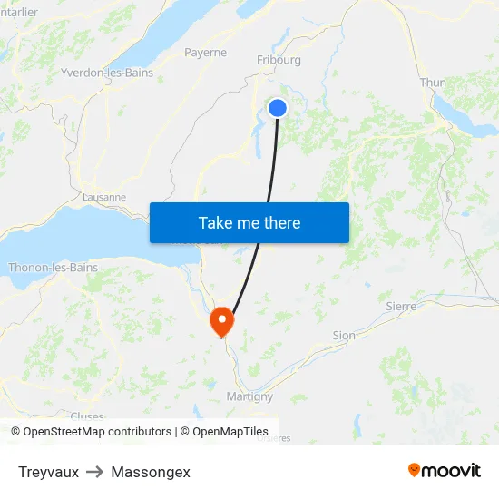 Treyvaux to Massongex map