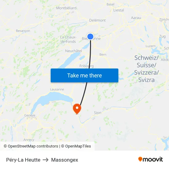 Péry-La Heutte to Massongex map