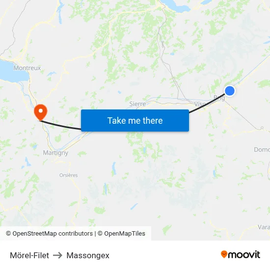 Mörel-Filet to Massongex map