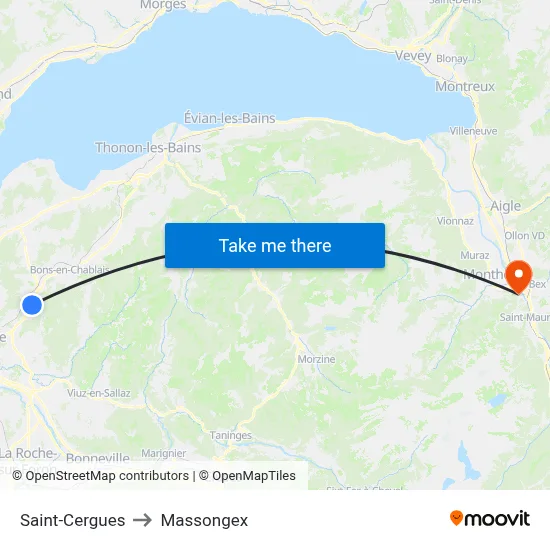 Saint-Cergues to Massongex map