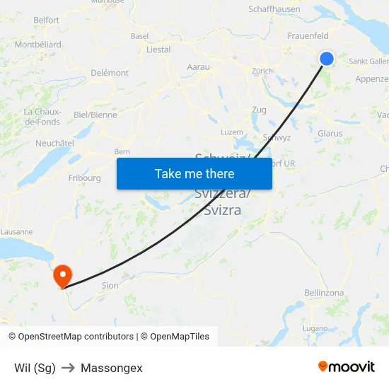 Wil (Sg) to Massongex map