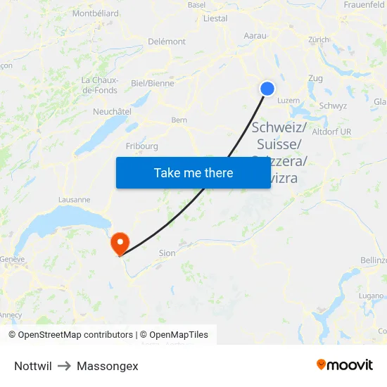Nottwil to Massongex map