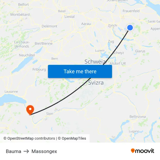 Bauma to Massongex map